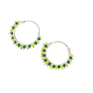 RAVER Punk Women's Spiky Rubber Hoop Earrings Neon/Navy